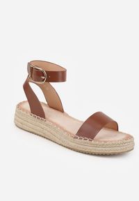 Renee - Brązowe Sandały VICES na Platformie z Plecionki z Szerokim Paskiem z Klamrą Jurelle. Okazja: na spacer. Zapięcie: klamry. Kolor: brązowy. Materiał: jeans, len. Wzór: haft. Sezon: lato. Obcas: na platformie. Styl: boho #5