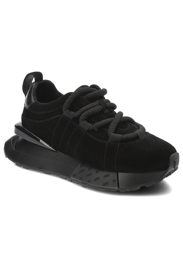 Czarne Sneakersy Artiker Modne Obuwie Damskie Na Platformie. Okazja: na co dzień. Zapięcie: sznurówki. Kolor: czarny. Materiał: zamsz. Obcas: na platformie