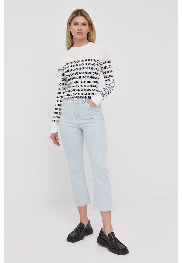 Hugo - HUGO jeansy Gayang damskie high waist. Stan: podwyższony. Kolor: niebieski