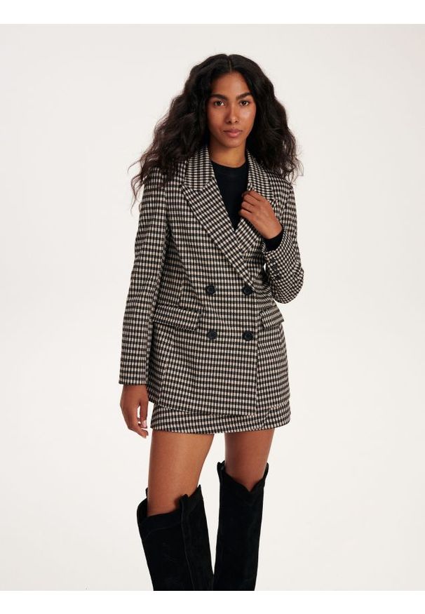 Reserved - Dwurzędowa marynarka w kratę - wielobarwny. Materiał: wiskoza, dzianina