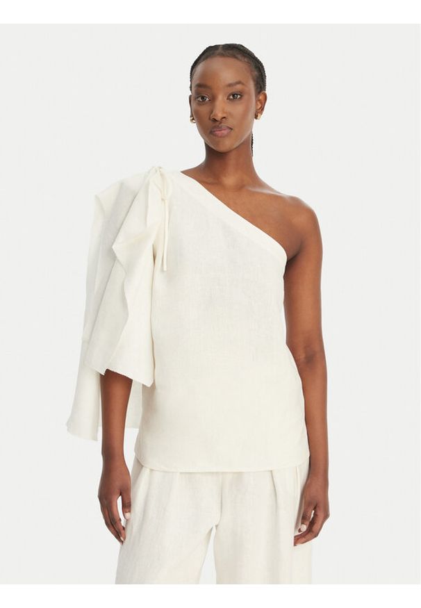 Eleh Bluzka SS260317 Biały Regular Fit. Kolor: biały. Materiał: len