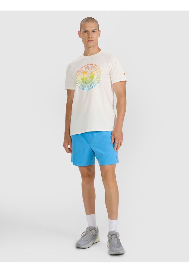 4f - 4F T-shirt regular z nadrukiem męski - beżowy XXL. Okazja: na co dzień. Kolor: beżowy. Materiał: jersey, materiał, bawełna. Wzór: nadruk. Styl: sportowy, klasyczny, casual