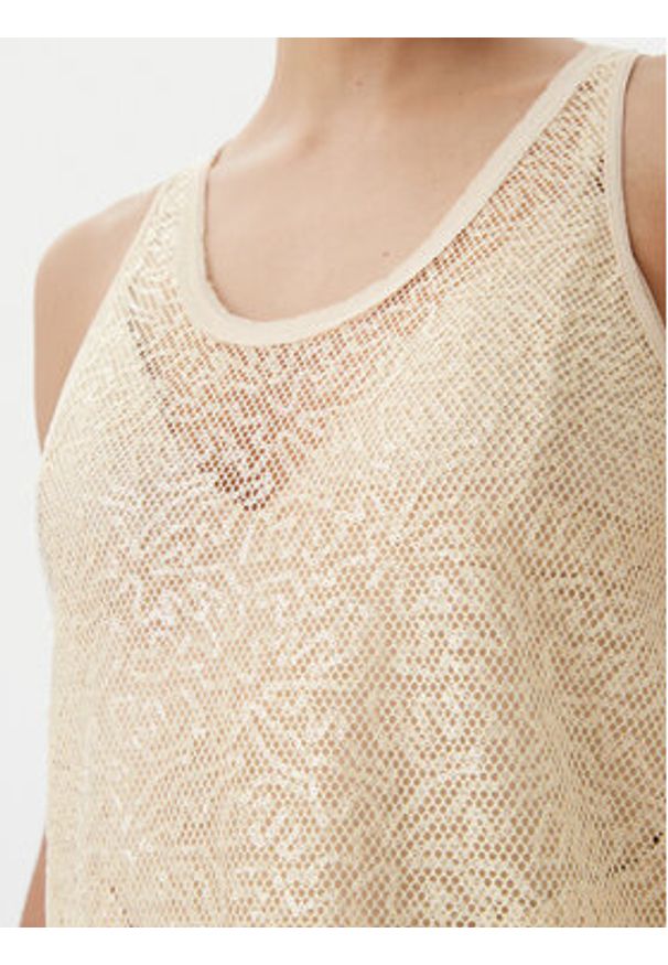 Pinko - PINKO Top Waiting canottiera rete Beżowy Slim Fit. Kolor: beżowy. Materiał: syntetyk