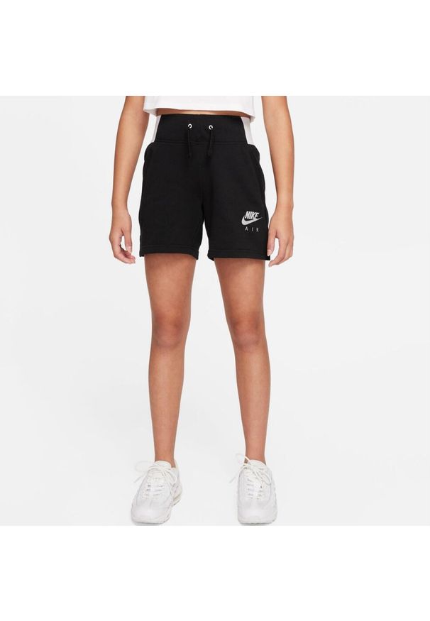 Spodenki treningowe dla dzieci Nike French Terry. Okazja: na uczelnię. Kolor: czarny. Materiał: poliester, bawełna. Styl: sportowy. Sport: joga i pilates