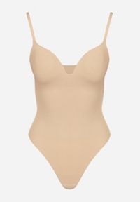 Born2be - Beżowe Modelujące Body Gwintila. Kolor: beżowy. Długość rękawa: na ramiączkach. Styl: elegancki #3