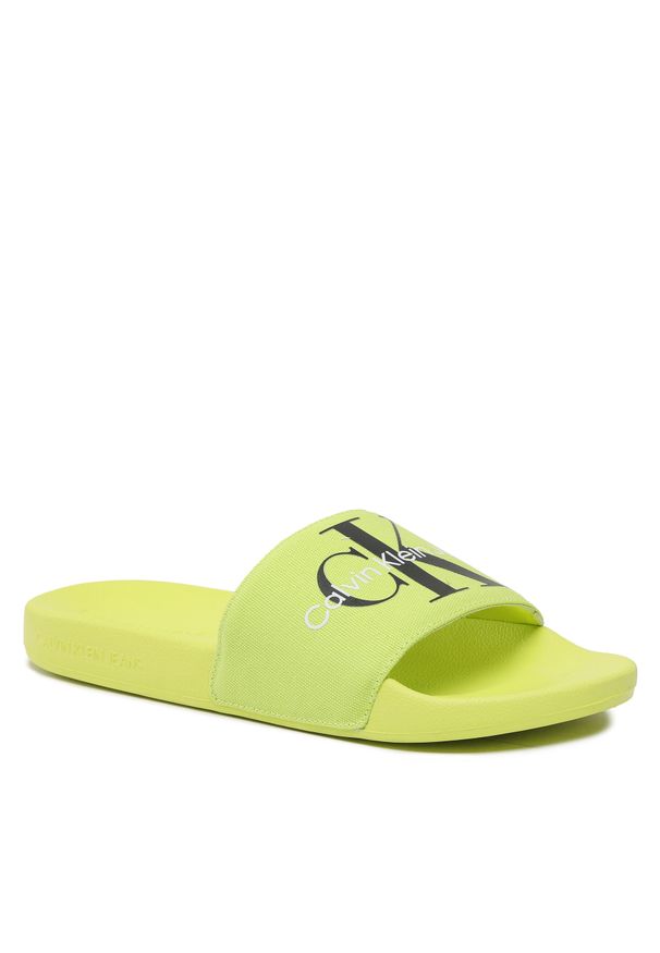 Klapki Calvin Klein Jeans Slide Monogram Co YM0YM00061 Safety Yellow. Kolor: zielony. Materiał: materiał