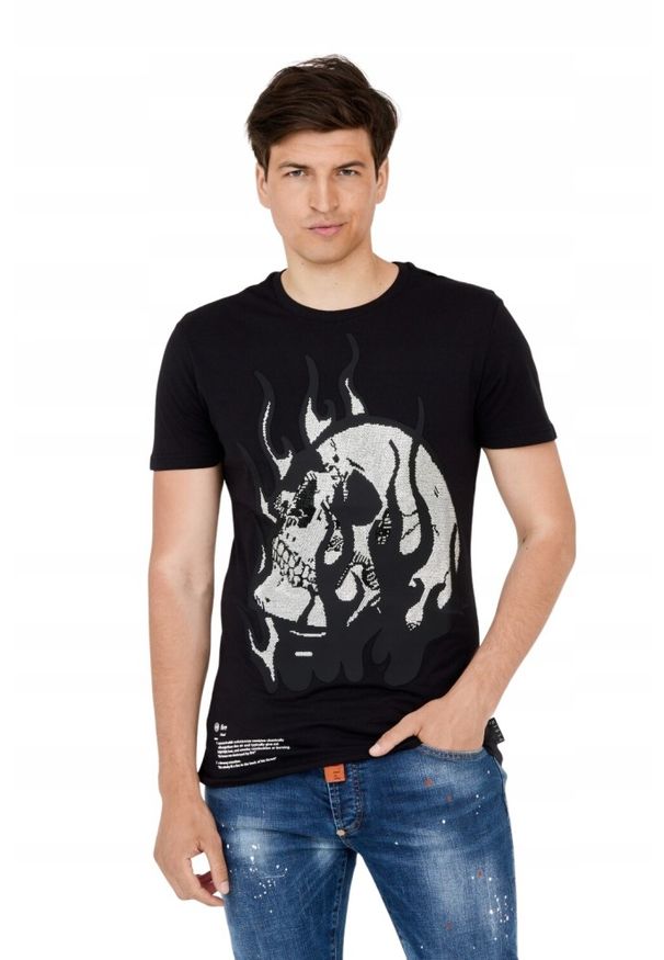 Philipp Plein - PHILIPP PLEIN T-shirt z czaszką w płomieniach. Kolor: czarny