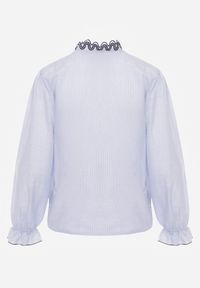 Renee - Niebieska Bawełniana Koszula z Falbanką i Haftem Ostorea. Okazja: na co dzień. Kolor: niebieski. Materiał: bawełna. Wzór: haft. Styl: elegancki, casual #2