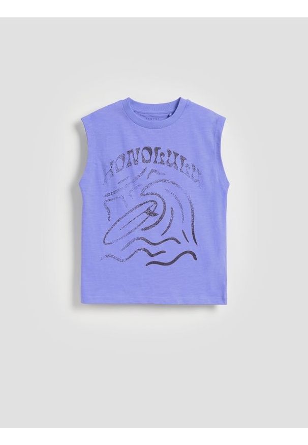 Reserved - Bawełniany t-shirt bez rękawów - fioletowy. Kolor: fioletowy. Materiał: bawełna. Długość rękawa: bez rękawów