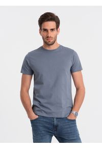 Ombre Clothing - Klasyczny T-shirt męski bawełniany BASIC - jeansowy V5 OM-TSBS-0146 - XXL. Materiał: jeans, bawełna. Styl: klasyczny #6