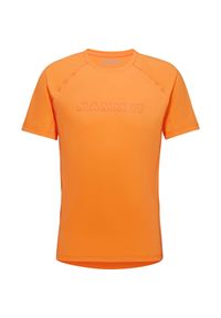 Koszulka szybkoschnąca męska Mammut Selun FL Logo T-Shirt. Kolor: żółty, pomarańczowy, wielokolorowy. Sport: turystyka piesza