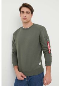 Alpha Industries bluza męska kolor zielony z nadrukiem. Okazja: na co dzień. Kolor: zielony. Długość rękawa: długi rękaw. Długość: długie. Wzór: nadruk. Styl: casual #1