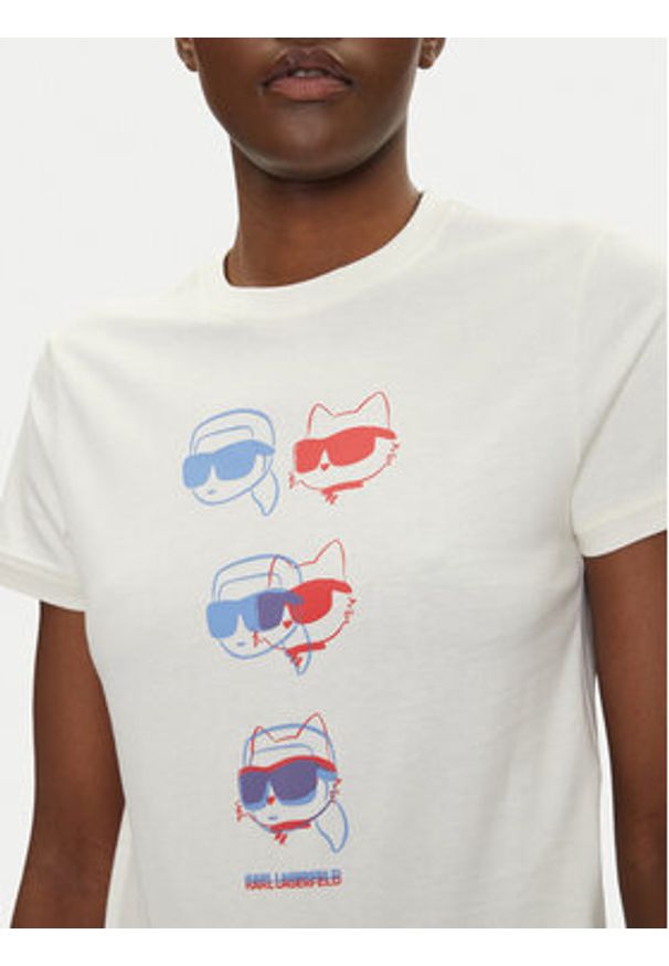Karl Lagerfeld - KARL LAGERFELD T-Shirt A2W17112 Écru Regular Fit. Typ kołnierza: dekolt w karo. Materiał: bawełna