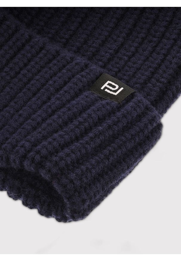 Pako Lorente - PAKO LORENTE - Granatowa czapka męska z wełną. Kolor: niebieski. Materiał: wełna. Wzór: prążki. Sezon: zima