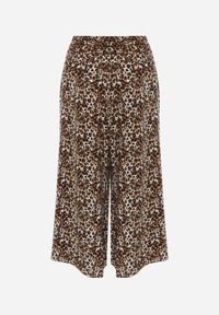 Renee - Brązowe Szerokie Spodnie o Długości 7/8 w Panterkę Rhina. Stan: podwyższony. Kolor: brązowy. Materiał: wiskoza, tkanina. Wzór: motyw zwierzęcy #4