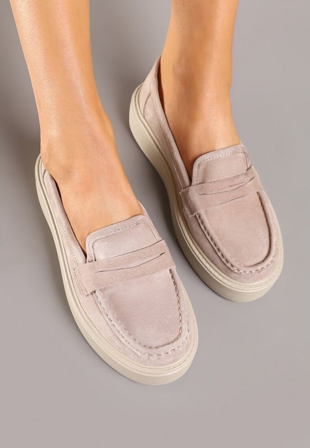 Born2be - Beżowe Mokasyny na Platformie ze Skórzaną Wkładką Nuriave. Okazja: na co dzień. Kolor: beżowy. Materiał: skóra. Obcas: na platformie. Styl: elegancki, casual, klasyczny