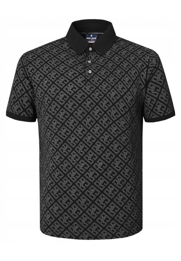 Bawełniana, Męska Koszulka Polo - Pako Jeans - Czarna, Wzór. Okazja: na co dzień. Typ kołnierza: polo. Kolor: czarny. Materiał: bawełna. Styl: casual