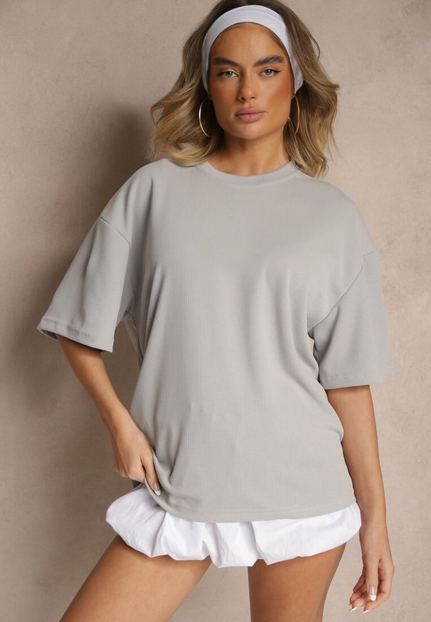 Renee - Jasnoszara Koszulka T-shirt Basic Palenitia. Okazja: na co dzień. Kolor: szary. Styl: klasyczny, casual