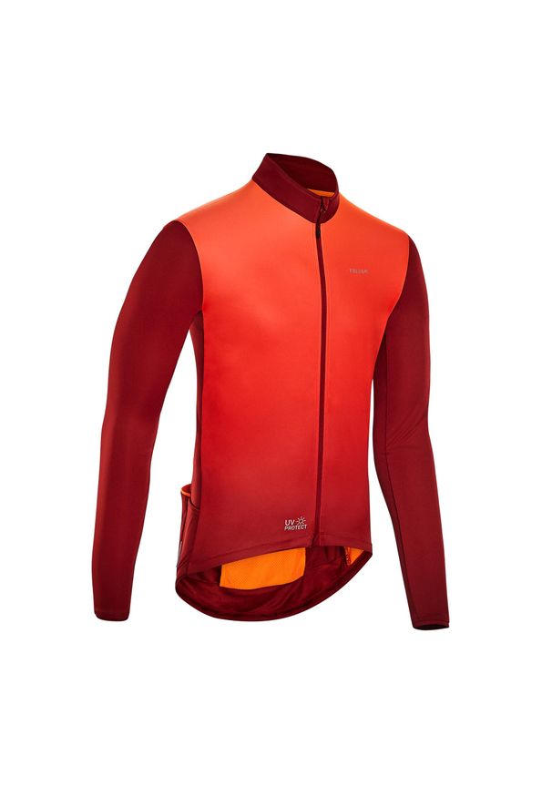 TRIBAN - Bluza rowerowa Triban RC500 UV na rower szosowy. Kolor: pomarańczowy, czerwony, wielokolorowy, żółty. Materiał: materiał. Sezon: lato. Sport: kolarstwo