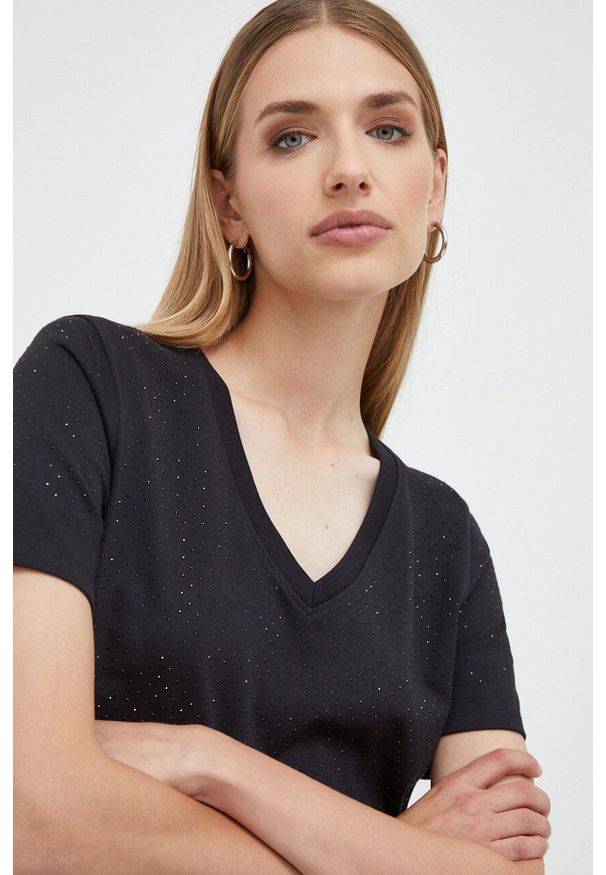 Silvian Heach t-shirt bawełniany damski kolor czarny. Kolor: czarny. Materiał: bawełna. Długość rękawa: krótki rękaw. Długość: krótkie