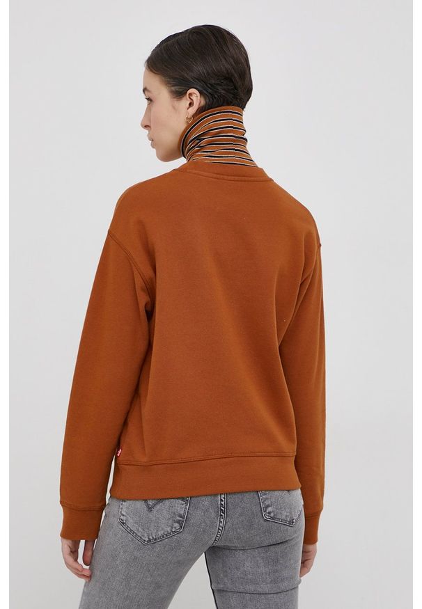 Levi's® - Levi's Bluza bawełniana damska kolor brązowy z nadrukiem. Okazja: na spotkanie biznesowe, na co dzień. Kolor: brązowy. Materiał: bawełna. Długość rękawa: długi rękaw. Długość: długie. Wzór: nadruk. Styl: casual, biznesowy