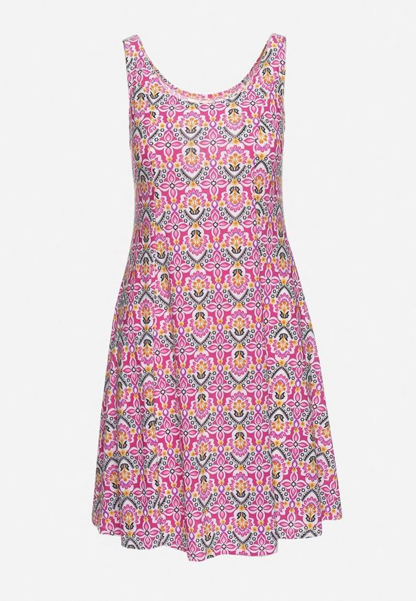 Born2be - Różowa Rozkloszowana Sukienka na Ramiączkach Pezorea. Kolor: różowy. Materiał: jeans. Długość rękawa: na ramiączkach. Styl: elegancki