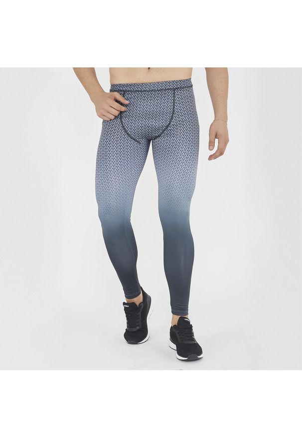 ELPLAYER - Legginsy treningowe PIRAMID męskie czarno-szare. Kolor: szary, wielokolorowy, czarny. Materiał: jersey. Wzór: nadruk. Sport: fitness