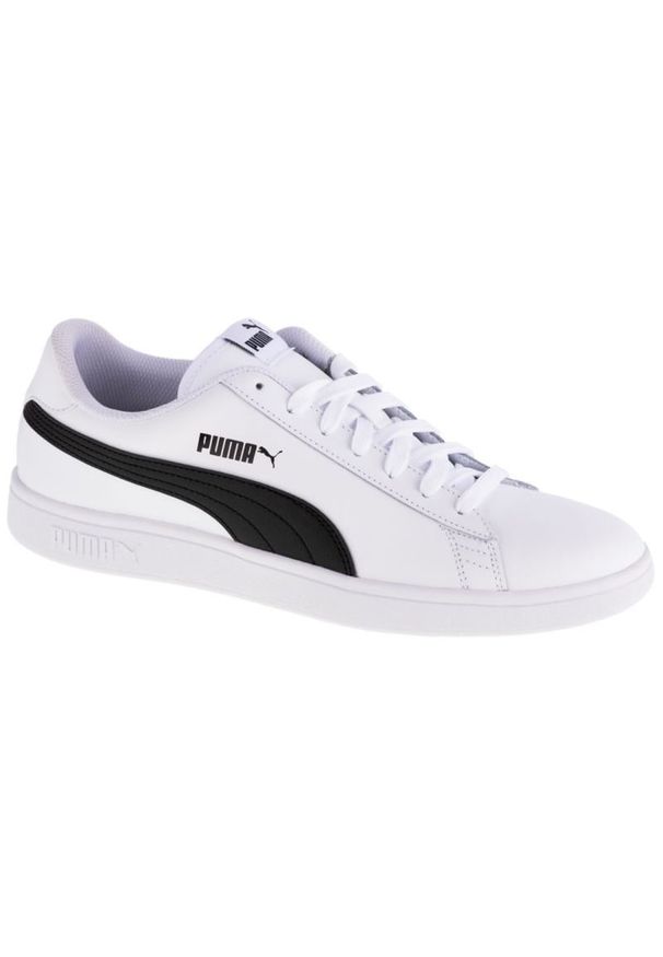 Buty Puma Smash V2 L M 365215 01 białe czarne. Okazja: na co dzień. Kolor: czarny, biały, wielokolorowy. Materiał: guma, syntetyk, materiał, skóra. Szerokość cholewki: normalna