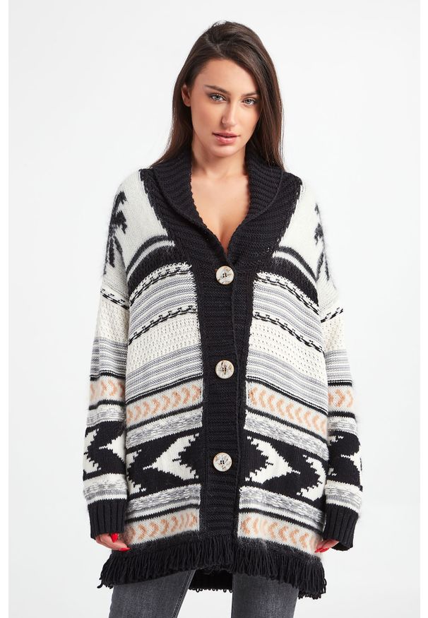 Twinset Milano - KARDIGAN TWINSET. Materiał: tkanina, moher, wełna. Długość rękawa: długi rękaw. Długość: długie. Styl: etno