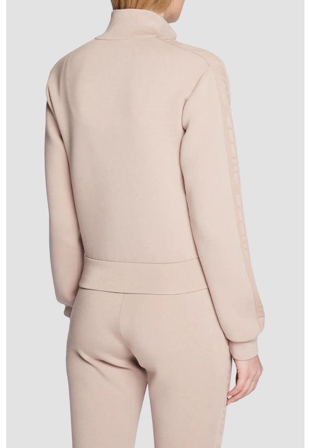 Guess - GUESS Różowa bluza damska z lampasami New Allie Scuba. Kolor: różowy. Materiał: materiał. Styl: elegancki