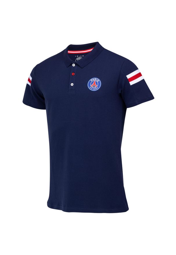 PSG - Paris Saint-Germain polo męskie. Typ kołnierza: polo. Kolor: niebieski. Sport: piłka nożna