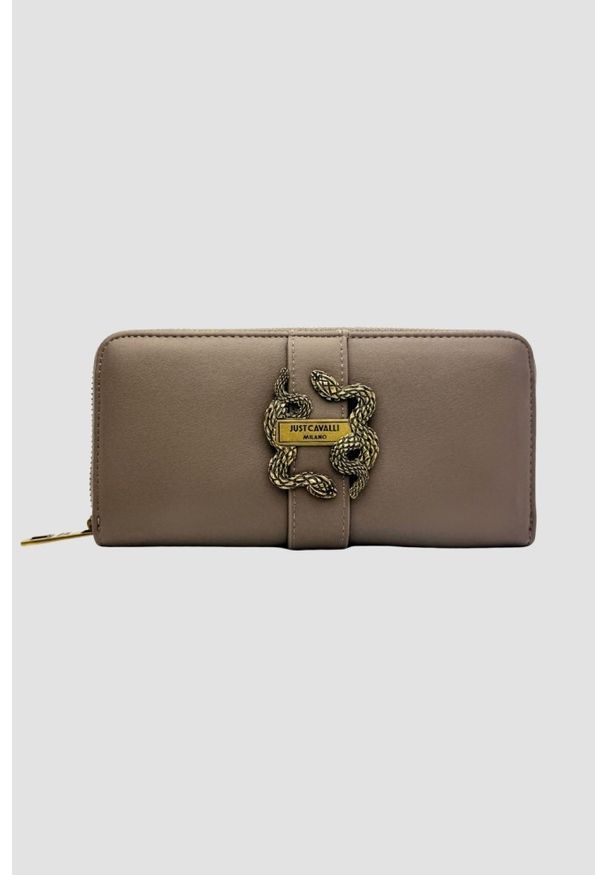 Just Cavalli - JUST CAVALLI Damski portfel w kolorze taupe Iconic Snakes - Style 15. Kolor: beżowy. Materiał: skóra ekologiczna