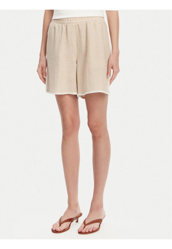 ICONA Szorty materiałowe RP5LE006 Beżowy Regular Fit. Kolor: beżowy. Materiał: len
