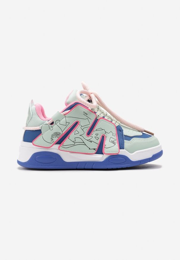 Born2be - Niebieskie Sneakersy na Grubej Podeszwie z Naszywką i Podwójnymi Sznurówkami Dohna. Kolor: niebieski. Wzór: aplikacja