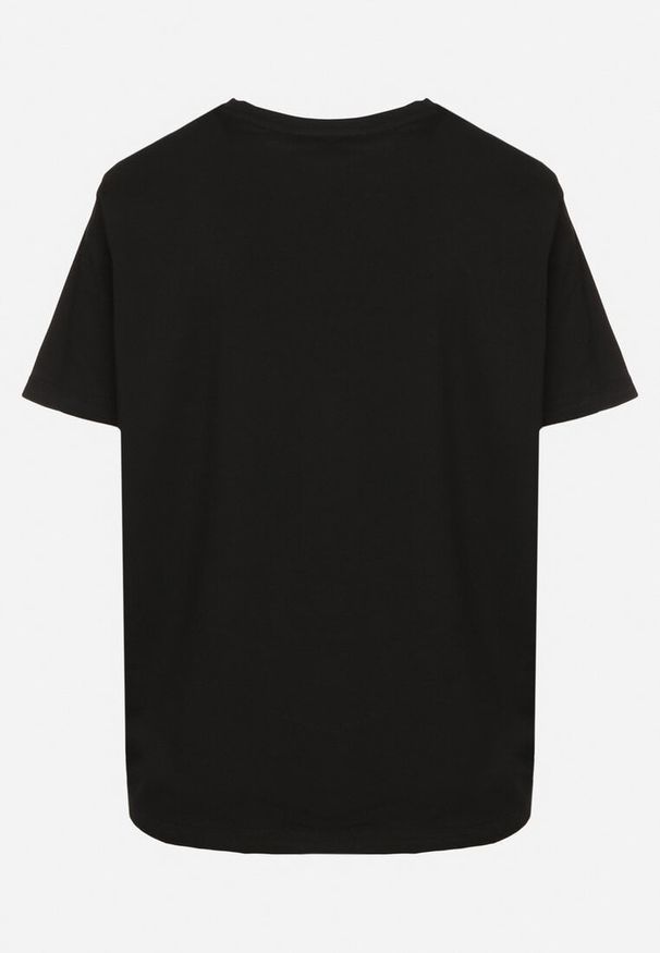 Born2be - Czarny T-shirt z Bawełny Zdobiony Nadrukiem z Cyrkoniami Telerea. Okazja: na co dzień. Kolor: czarny. Materiał: bawełna. Wzór: aplikacja, nadruk. Styl: casual, klasyczny, elegancki