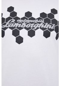 Lamborghini - LAMBORGHINI T-shirt bawełniany kolor biały z nadrukiem. Okazja: na co dzień. Kolor: biały. Materiał: bawełna. Wzór: nadruk. Styl: casual