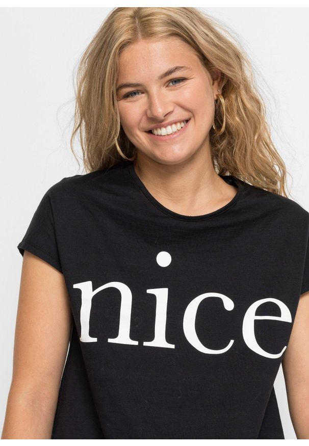 bonprix - T-shirt z czystej bawełny organicznej. Kolor: czarny. Materiał: bawełna. Długość: długie