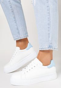 Born2be - BIało-Niebieskie Sneakersy Iolusa. Wysokość cholewki: przed kostkę. Nosek buta: okrągły. Kolor: biały. Szerokość cholewki: normalna #2