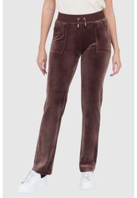 Juicy Couture - JUICY COUTURE Brązowe spodnie dresowe damskie z weluru, Rozmiar XS. Kolor: brązowy. Materiał: welur, dresówka