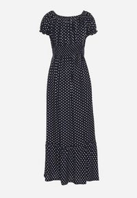 Born2be - Granatowa Sukienka z Bawełną w Kropki Ellisla. Okazja: na co dzień. Kolor: niebieski. Materiał: bawełna. Wzór: kropki. Styl: casual, elegancki #5