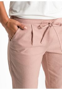 bonprix - Spodnie lniane. Kolor: różowy. Materiał: len. Sezon: lato #3