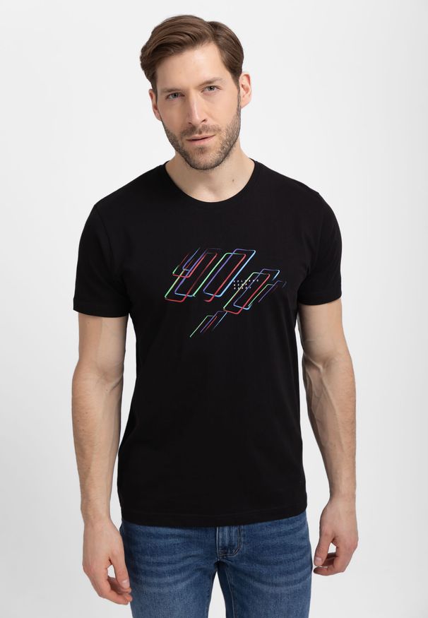 Volcano - Bawełniany t-shirt z printem T-LASER. Okazja: na co dzień. Materiał: bawełna. Długość rękawa: krótki rękaw. Długość: krótkie. Wzór: nadruk. Sezon: lato. Styl: klasyczny, casual