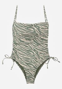 Renee - Zielony Strój Kąpielowy z Odkrytymi Plecami i Wiązaniami Zarinania. Kolekcja: plus size. Kolor: zielony. Materiał: koronka. Wzór: nadruk #2