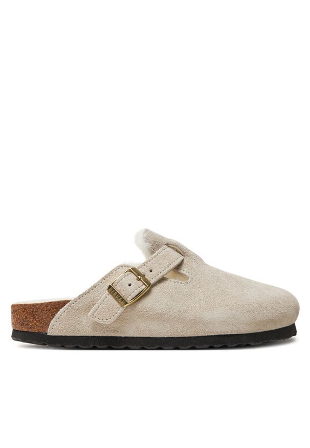 Birkenstock Klapki Boston Shearling Leve 1026192 Biały. Kolor: biały. Materiał: zamsz, skóra