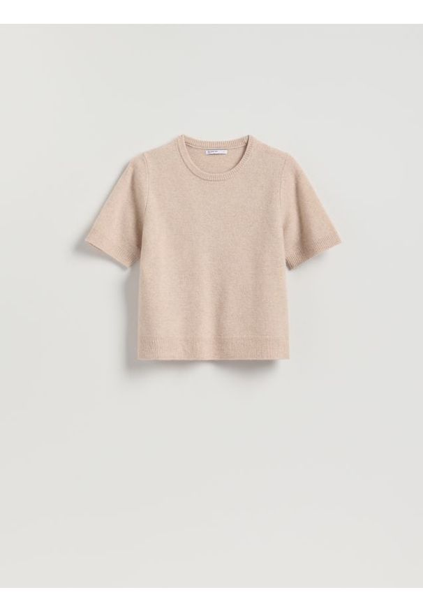 Reserved - Wełniany sweter - beżowy. Kolor: beżowy. Materiał: wełna