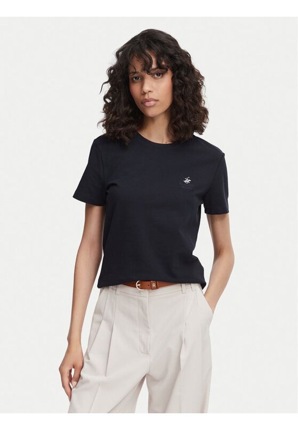 Beverly Hills Polo Club T-Shirt P-SS26W-TS516523 Granatowy Regular Fit. Typ kołnierza: polo. Kolor: niebieski. Materiał: bawełna