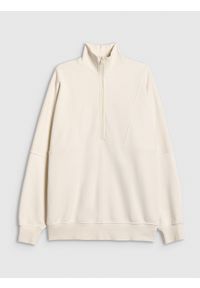 4f - 4F Bluza dresowa nierozpinana bez kaptura damska - biała M. Okazja: na co dzień. Typ kołnierza: bez kaptura. Kolor: biały. Materiał: dresówka. Styl: sportowy, casual