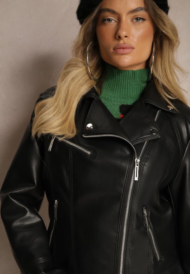 Renee - Czarna Taliowana Kurtka Ramoneska o Klasycznym Kroju Melothia. Okazja: na co dzień. Kolor: czarny. Materiał: jeans. Styl: klasyczny