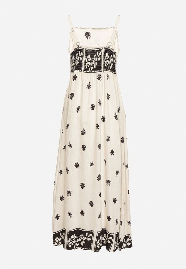 Born2be - Beżowa Wiskozowa Sukienka z Geometrycznym Wzorem Lenirisa. Okazja: na co dzień. Kolor: beżowy. Materiał: wiskoza. Długość rękawa: na ramiączkach. Wzór: geometria. Typ sukienki: proste. Styl: klasyczny, casual, elegancki