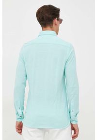 TOMMY HILFIGER - Tommy Hilfiger koszula bawełniana męska kolor turkusowy slim z kołnierzykiem button-down. Typ kołnierza: button down. Kolor: turkusowy. Materiał: bawełna. Wzór: aplikacja #4
